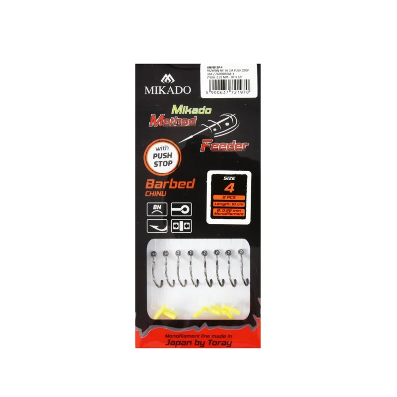 Szybka wysyłka Haczyki z przyponem Mikado Method Feeder push stop rozmiar 4 8 sztuk