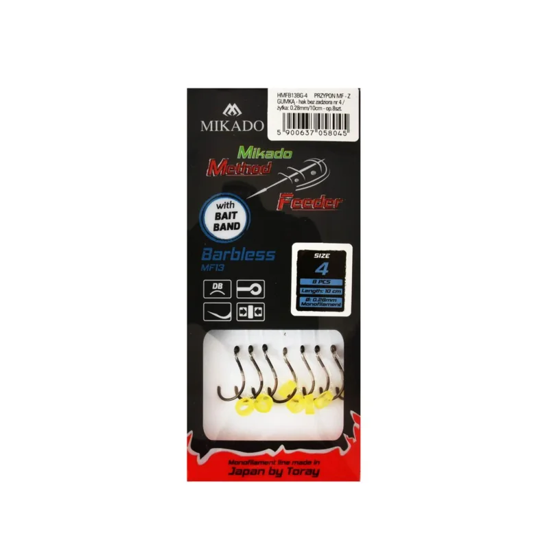 Haczyki z przyponem Mikado Method Feeder barblessz gumką rozmiar 4 8 sztuk Dostępne od ręki