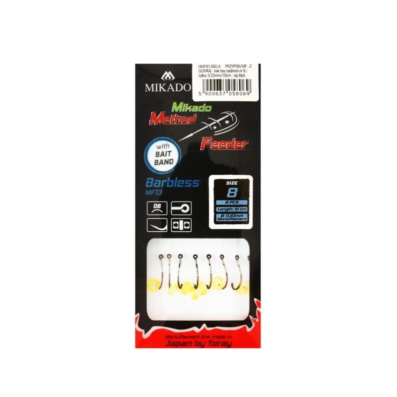 Haczyki z przyponem Mikado Method Feeder barblessz gumką rozmiar 8 8 sztuk Nowość