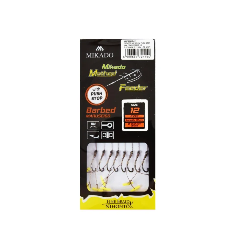 Wysoka jakość Haczyki z przyponem (z plecionki) Mikado Method Feeder push stop rozmiar 12 8 sztuk