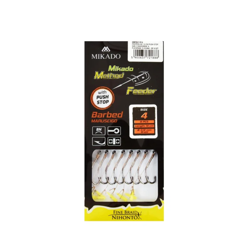 Tylko dziś Haczyki z przyponem (z plecionki) Mikado Method Feeder push stop rozmiar 4 8 sztuk