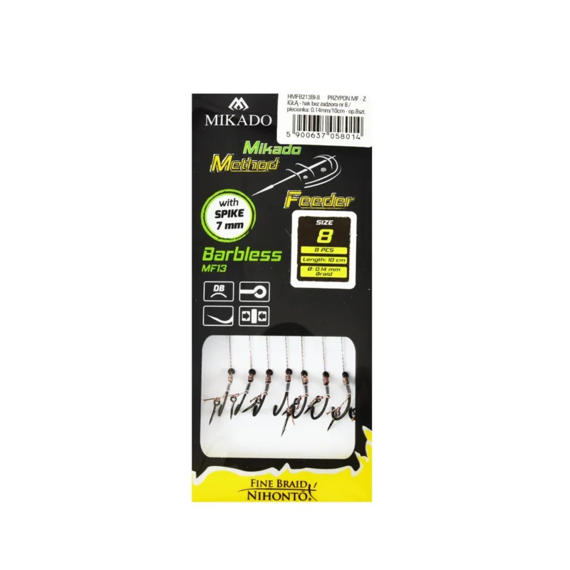 Oferta czasowa Haczyki z przyponem (z plecionki) Mikado Method Feeder bezzadziorowe z igłą rozmiar 8 8 sztuk