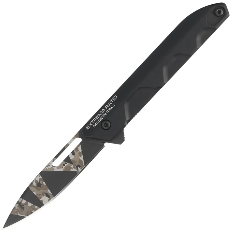 Nóż składany Extrema Ratio Ferrum T Black Warfare Aluminium, Geotech Camo N690 (04.1000.0367/BDW/BLK) Popularny