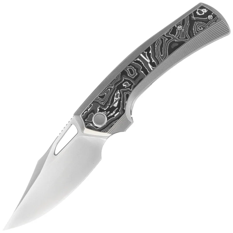 Popularny Nóż składany WE Knife Nefaris LE No 097/155 Polished Bead Blasted Titanium / Aluminium Foil / CF, Polished Bead Blasted CPM 20CV (WE22040F-2)