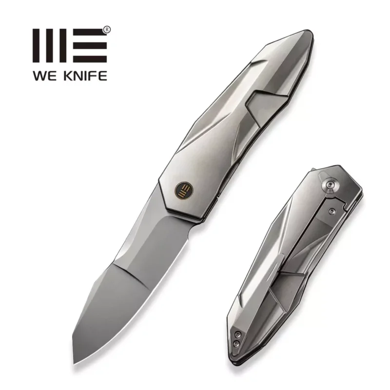 Okazja WE Knife Solid Polished Bead Blasted Titanium, Polished Bead Blasted CPM 20CV by Gustavo T. Cecchini (WE22028-2)