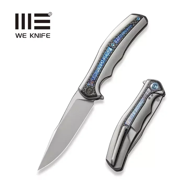 Nóż składany WE Knife Zonda Gray Titanium / Twill Carbon Fiber, Silver Bead Blasted CPM 20CV by Kellen Bogardus (WE22016-2) Wyjątkowa oferta