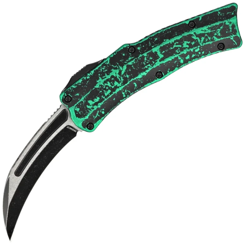 Kup online Nóż automatyczny OTF Heretic ROC SE Breakthrought Toxic Green Aluminium, Two Tone Battleworn Black MagnaCut by Tony Marfione Jr.
