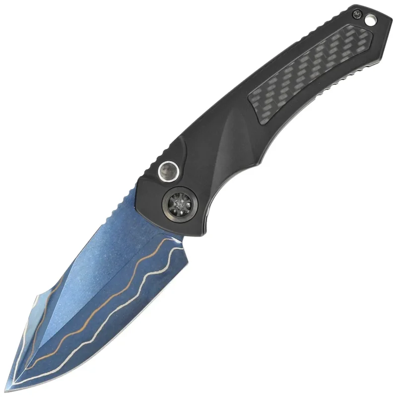 Heretic Knives Pariah-A Custom DLC Aluminium / Carbon Fiber Inlays, Blued Baker Forge AuroraMai Damascus by Tony Marfione Jr. Zniżka