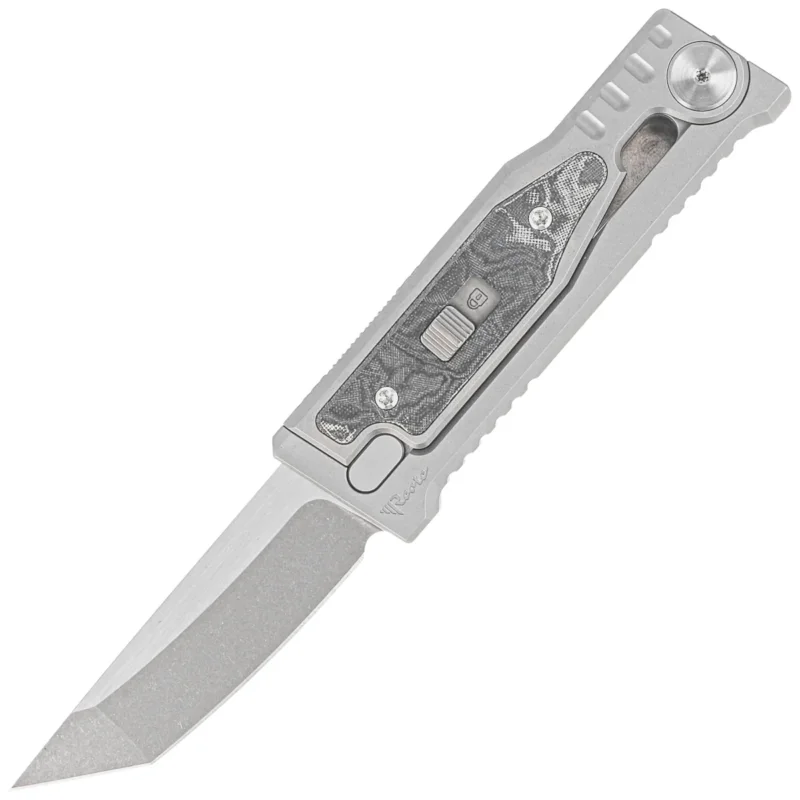Reate Knife Mini EXO OTF Gravity T/E Bead Blasted Titanium/Burl Linen Micarta, Stonewashed CPM 3V Zniżka