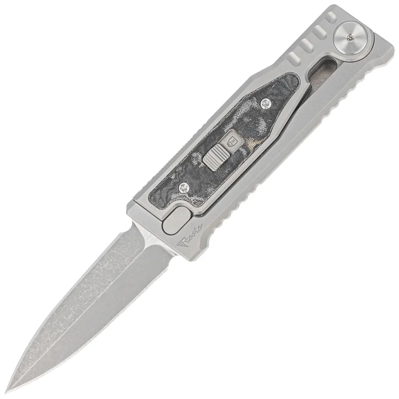 Reate Knife Mini EXO OTF Gravity D/E Bead Blasted Titanium/Burl Linen Micarta, Stonewashed CPM 3V Promocja
