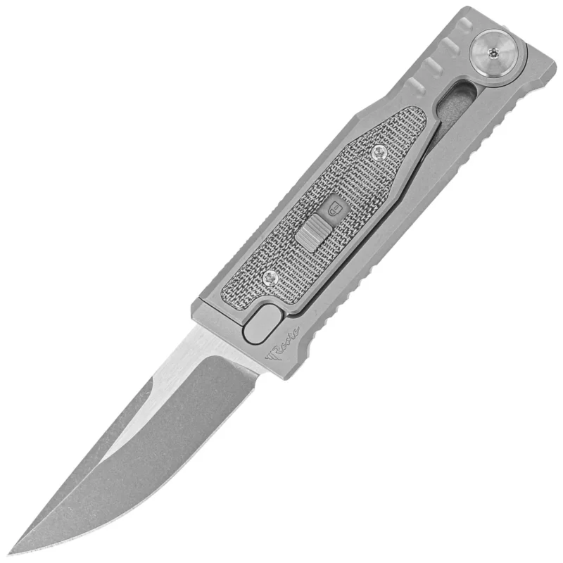 Reate Knife Mini EXO OTF Gravity Drop Point Bead Blasted Titanium/Black Micarta, Stonewashed CPM 3V Super okazja