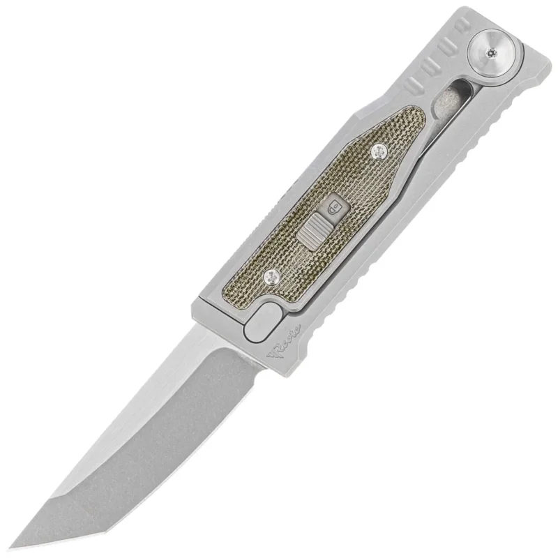 Bezpieczna płatność Nóż grawitacyjny Reate Mini EXO OTF Gravity T/E Bead Blasted Titanium/Green Micarta, Stonewashed CPM 3V