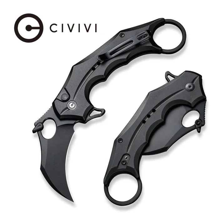Tani Civivi Incisor II Knife Black Aluminum, Black Nitro-V (C16016B-1)