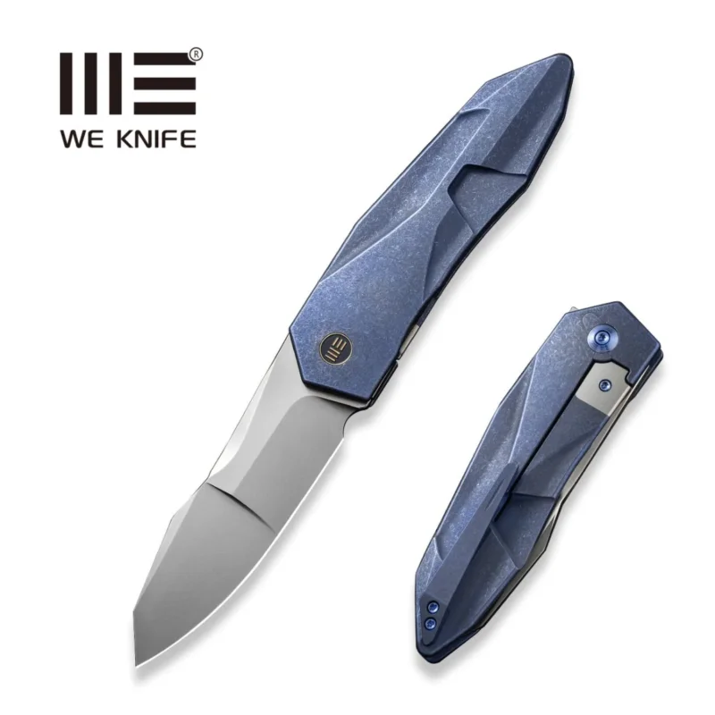 WE Knife Solid Blue Titanium, Polished Bead Blasted CPM 20CV by Gustavo T. Cecchini (WE22028-4) Oferta czasowa