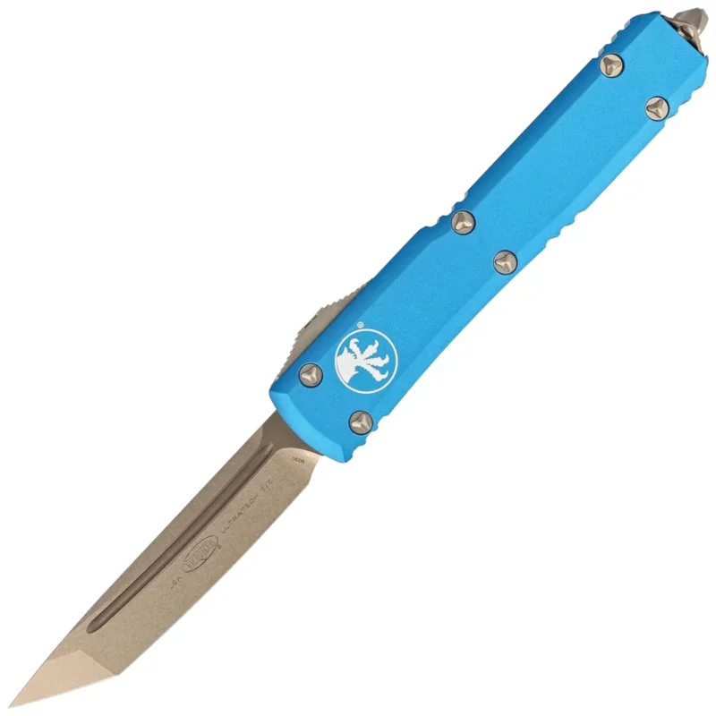 Taniej Nóż automatyczny OTF Microtech Ultratech T/E Blue Aluminium, Bronzed M390 by Tony Marfione (123-13BL)