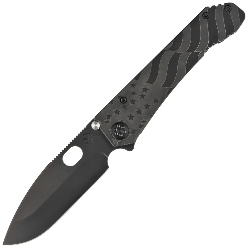 Wysoka jakość Nóż składany Medford 187 DP Black PVD ''Ghosted Flag'' Titanium, PVD HW, PVD w/Bronze Clip, Black PVD D2 by Greg Medford (MK002DPQ-30PV-TPCP-Q4)