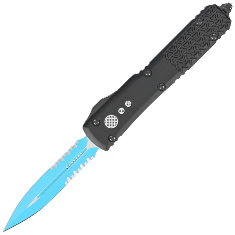 Nóż automatyczny OTF Microtech Ultratech D/E Jedi Knight Signature Tri-Grip Black Aluminium, Blue P/S M390 by Tony Marfione (122-2JK) Sprawdź teraz
