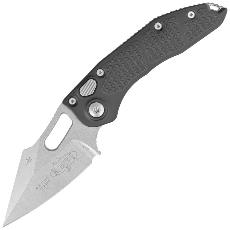 Dostępne od ręki Nóż automatyczny Microtech Stitch-A S/E Black Aluminium, Stonewashed by Borka Blades and Tony Marfione (169-10)