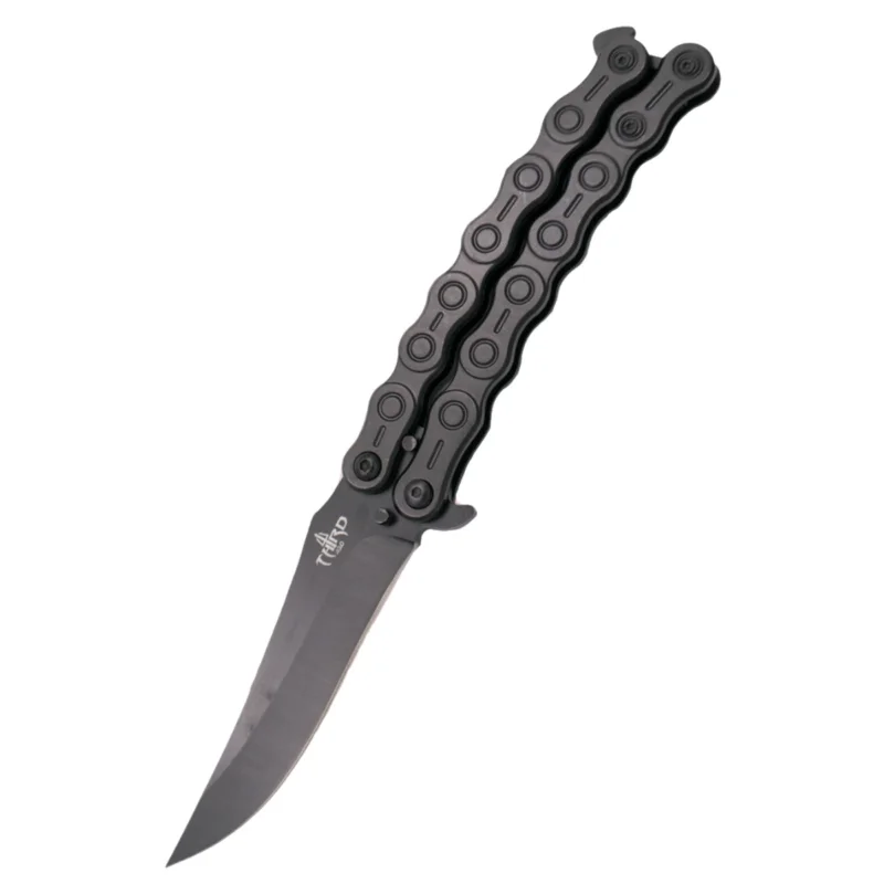 Wysoka jakość Nóż motylkowy Third Decor Habitat Balisong Chain Black Stainless Steel, Black 420 (K2819BK)