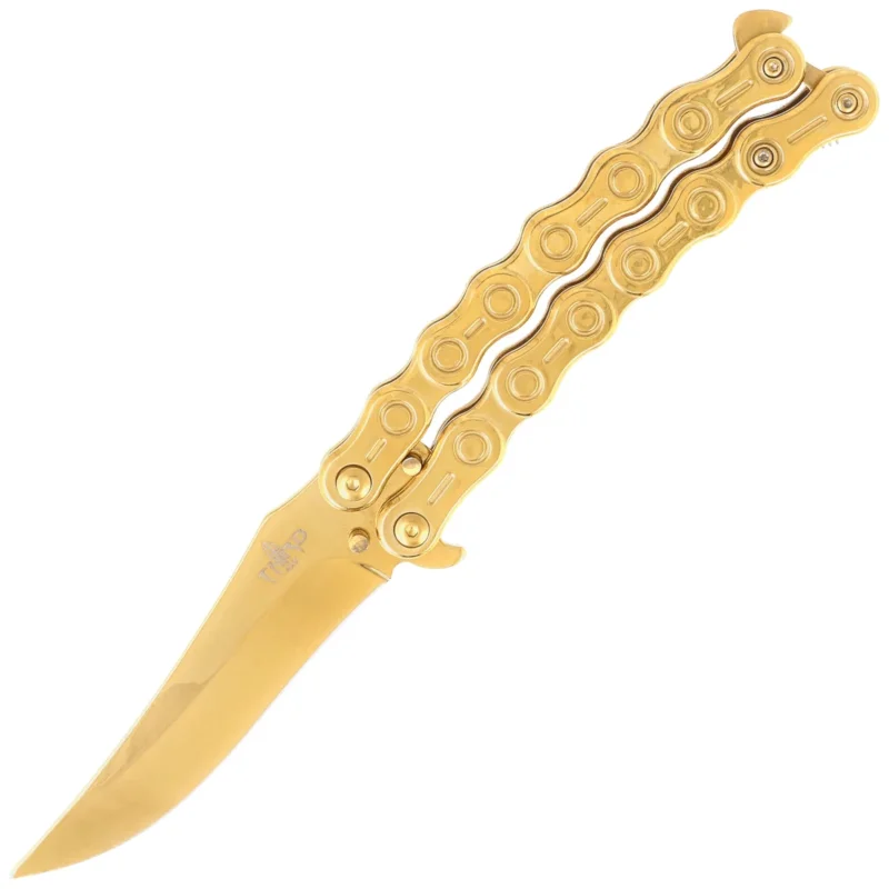 Nóż motylkowy Third Decor Habitat Balisong Chain Gold Titanium Stainless Steel, Gold Titanium 420 (K2819D) Zamów dziś
