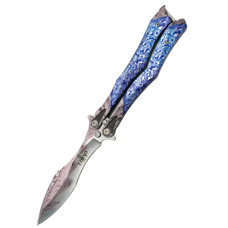 Third Decor Habitat Balisong 3D Imit. Damascus Stainless Steel, Imit. Damascus Butterfly Knife (K2818DC) Wysoka jakość