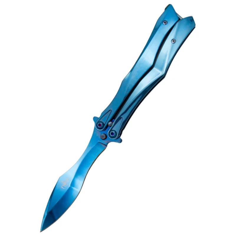 Hit cenowy Nóż motylkowy Third Decor Habitat Balisong Blue Titanium Stainless Steel, Blue Titanium 420 Butterfly Knife (K2818A)