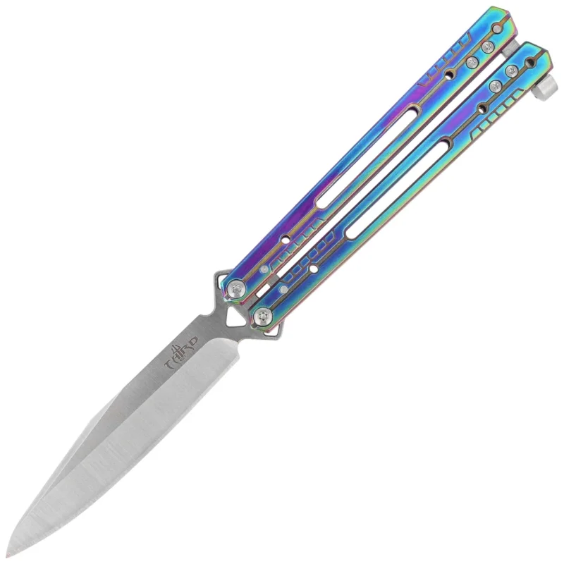 Super okazja Nóż motylkowy Third Decor Habitat Balisong Rainbow Titanium Stainless Steel, Satin 420 (K2920W)