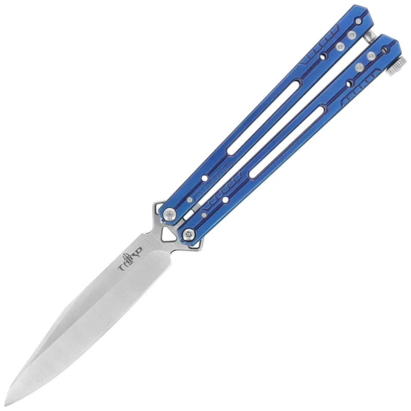 Hit sprzedaży Nóż motylkowy Third Decor Habitat Balisong Blue Titanium Stainless Steel, Satin 420 (K2920A)