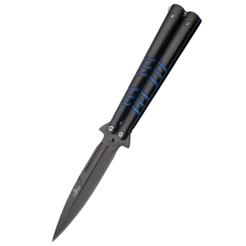 Najlepsza cena Third Decor Habitat Balisong Knife Black/Blue Stainless Steel, Black 420 (16070A)