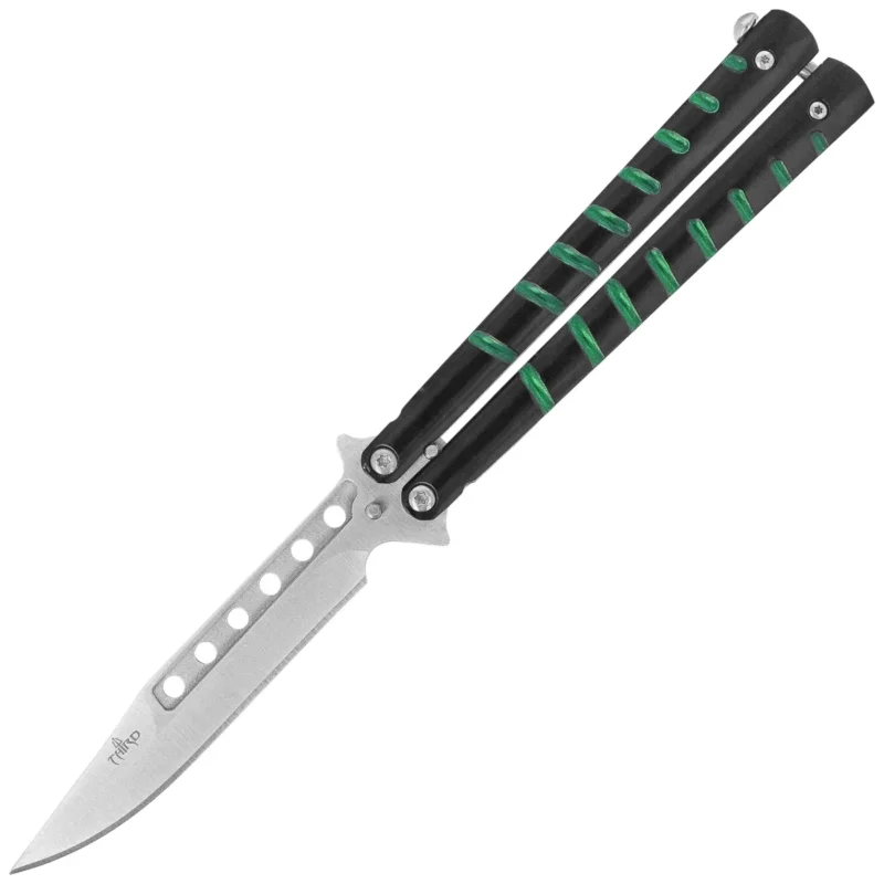 Ostatnia szansa Third Decor Habitat Balisong Knife Black/Green Stainless Steel, Satin 420 (16071V)