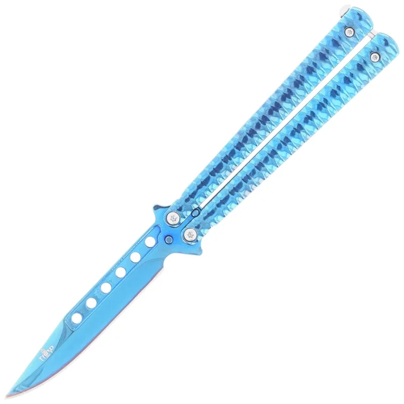 Dostępne od ręki Nóż motylkowy Third Decor Habitat Balisong Blue Titanium Stainles Steel, Blue Titanium (16071A)