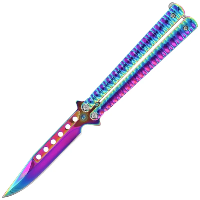 Promocja Third Decor Habitat Balisong Rainbow Stainless Steel, Rainbow 420 Butterfly Knife (16071W)