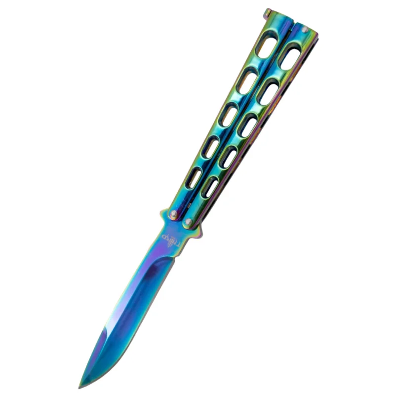 Bezpieczne zakupy Third Decor Habitat Balisong Shiny Rainbow Stainless Steel, Shiny Rainbow 420 Butterfly Knife (K2919W)