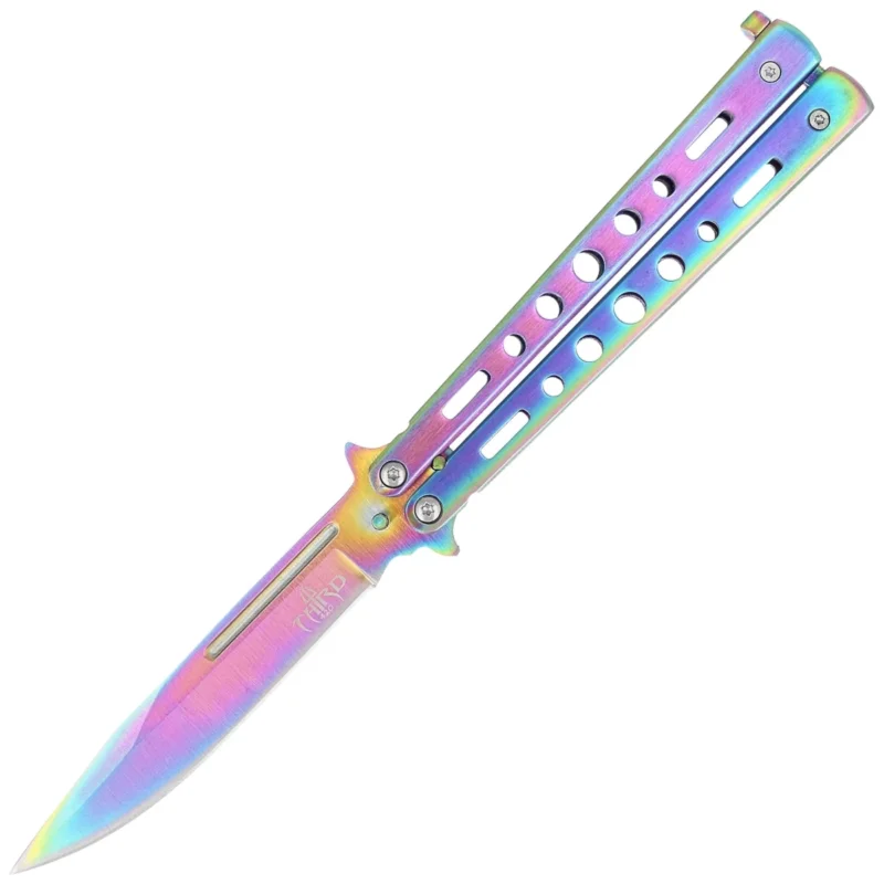 Ograniczona ilość Nóż motylkowy Third Decor Habitat Balisong Rainbow Stainless Steel, Rainbow 420 (K2099)
