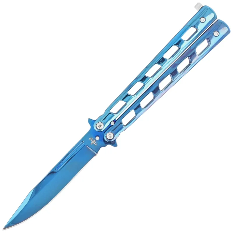 Third Decor Habitat Balisong Knife Blue Titanium Stainless Steel, Blue Titanium 420 (10967A) Ostatnia szansa