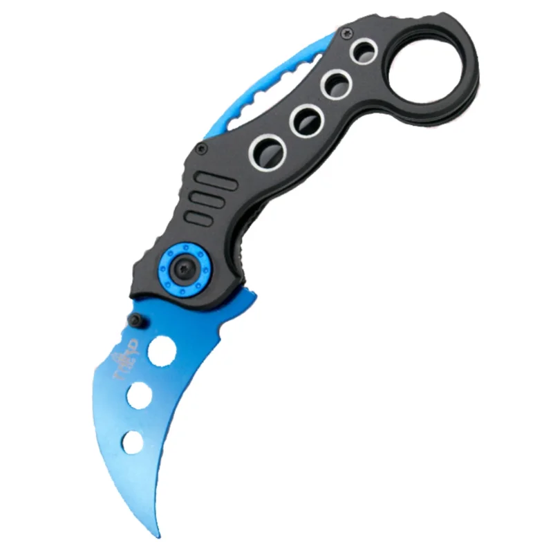 Taniej Nóż treningowy składany Third Decor Habitat K7104BL Training Karambit Black Aluminium, Blue 420