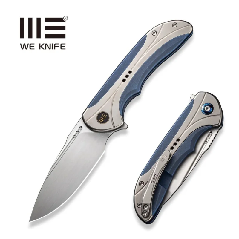 Ograniczona ilość Nóż składany WE Knife Equivik Blue/Polished Bead Blasted Titanium, Hand Rubbed Satin CPM 20CV (WE23020-3)