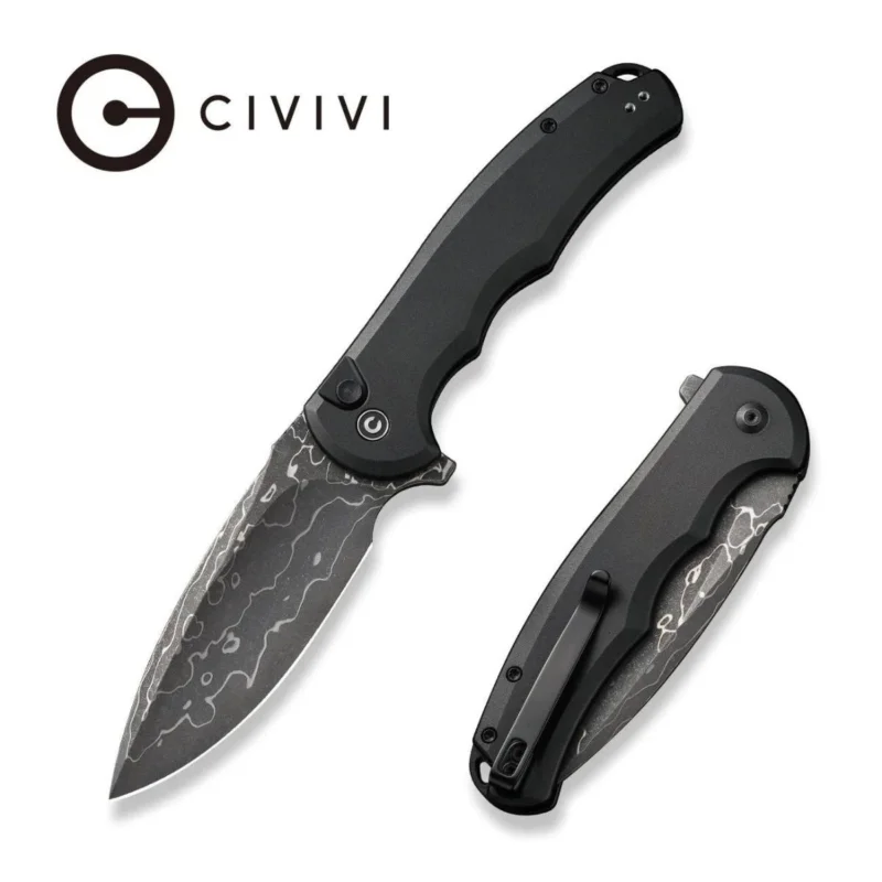 Civivi Knife Button Lock Praxis Black Aluminum, Damascus (C18026E-DS1) Promocja