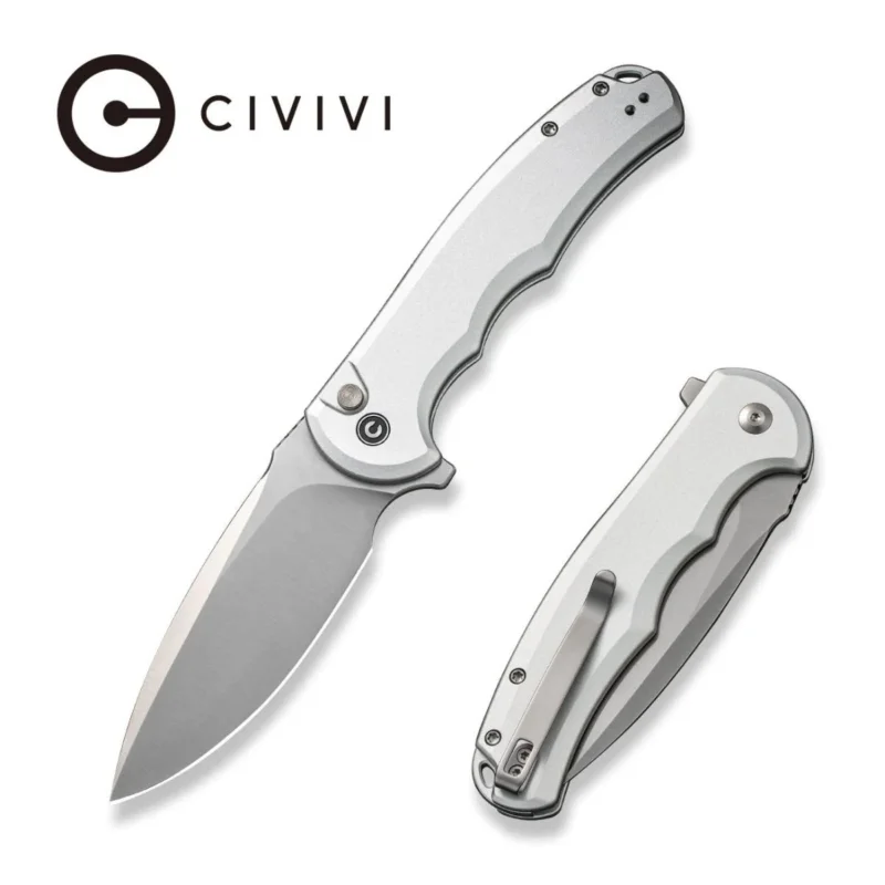Civivi Knife Button Lock Praxis Silver Aluminum, Satin Nitro-V (C18026E-2) Popularny