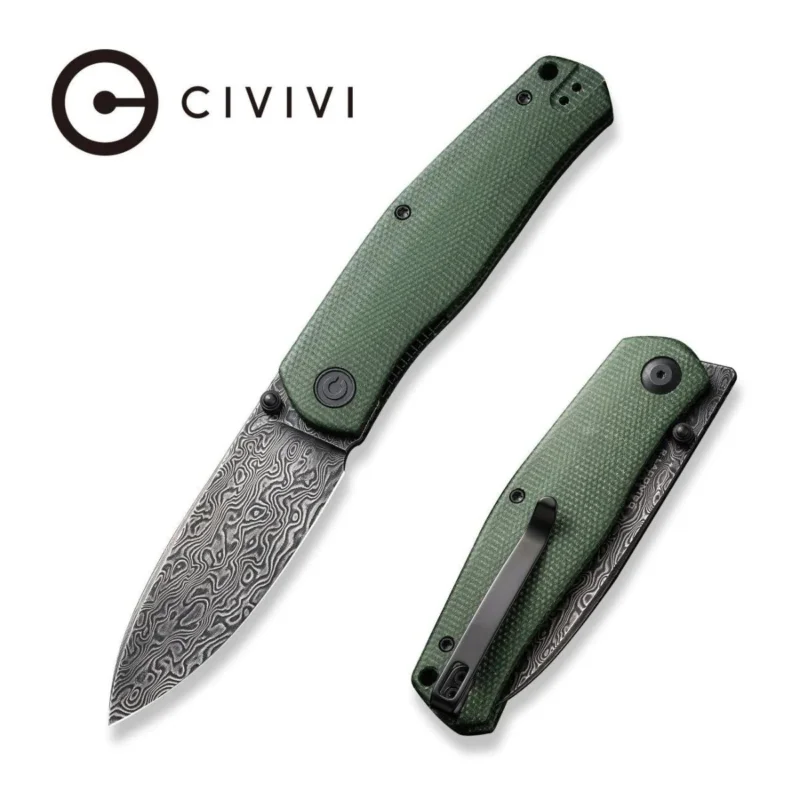 Bezpieczna płatność Nóż składany Civivi Sokoke Green Canvas Micarta, Black Hand Rubbed Damascus by Ray Laconico (C22007-DS2)