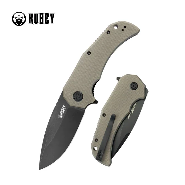 Kubey Bravo One Drop Point Knife Tan G10, Blackwashed AUS-10 by Mikkel Willumsen (KU319D) Nowość