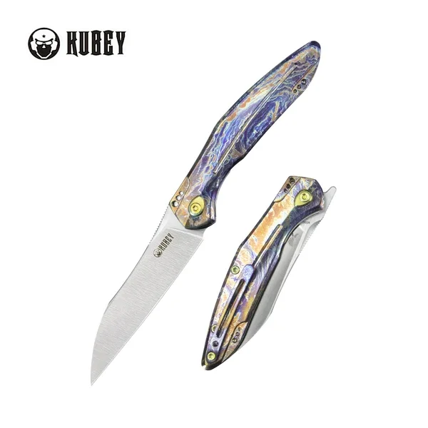Wysoka jakość Nóż składany Kubey Barracuda Flamed Titanium, Satin M390 by Parsons Bladeworks (KB299E)