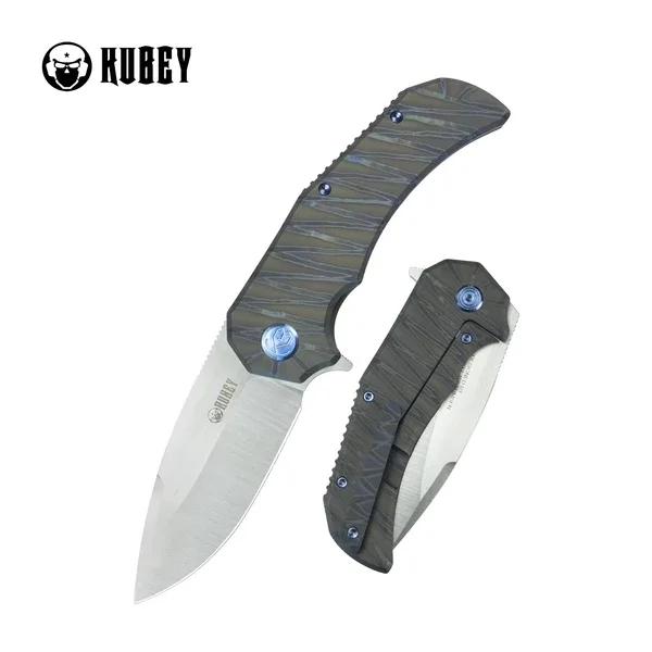 Kubey Bravo One Drop Point Knife Flame Titanium, Satin M390 by Mikkel Willumsen (KB367B) Zniżka