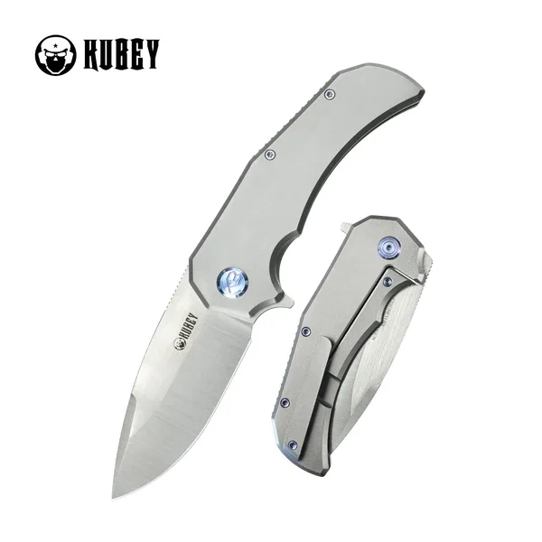 Oferta Kubey Bravo One Drop Point Knife Grey Titanium, Satin M390 by Mikkel Willumsen (KB367A)