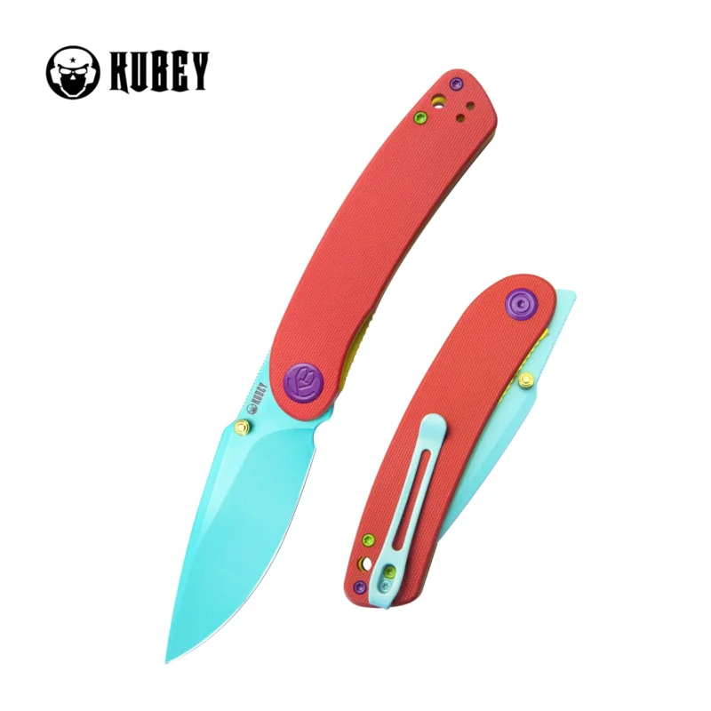 Ograniczona ilość Nóż składany Kubey Momentum Red G10, Green Coated AUS-10 by Sherif Manganas (KU344L)
