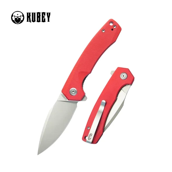 Nie przegap Kubey Knife Calyce Red G10, Bead Blasted AUS-10 (KU901J)