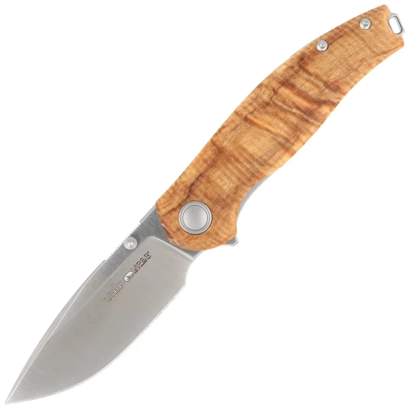 Darmowy zwrot Nóż składany Viper Vale Flammed Poplar Wood, Satin MagnaCut by Jesper Voxnæs (V6004PI)