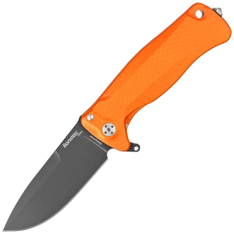 LionSteel SR22A Orange Aluminum, Black Sleipner by Molletta Knife (SR22A OB) Tani