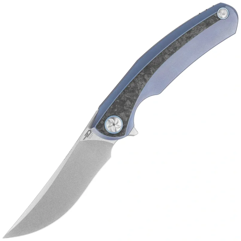 Premium Bestech Sambac Knife Blue Titanium / Marbled Carbon Fiber, Stonewashed / Satin MagnaCut by Ostap Hel (BT2402D)