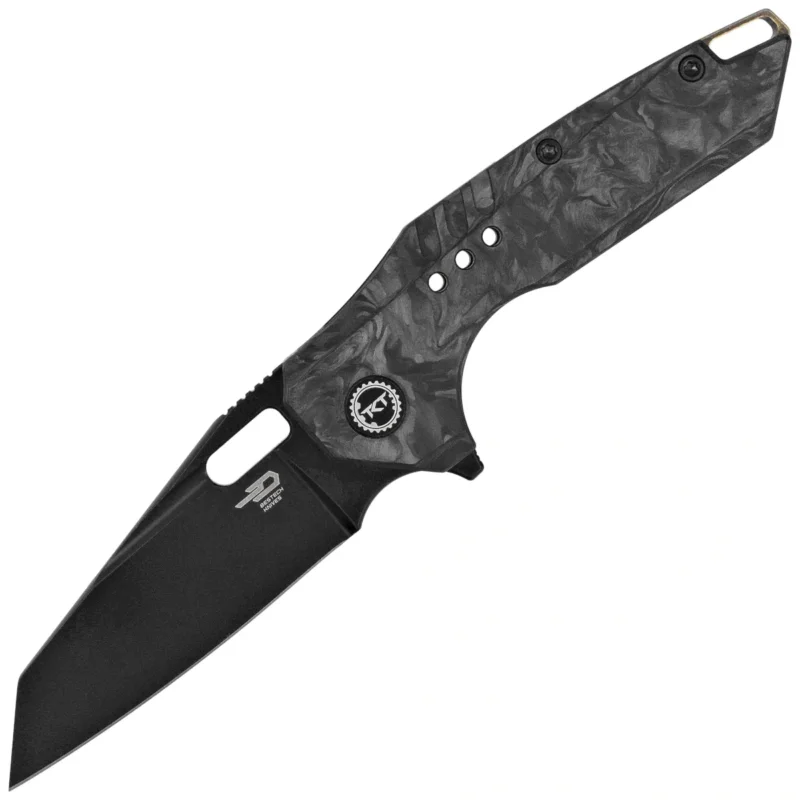Bestech Nyxie 3 Knife Black Titanium / Marble Carbon Fiber, Black DLC CPM S35VN by Todd Knife and Tool (BT2308D) Bestseller